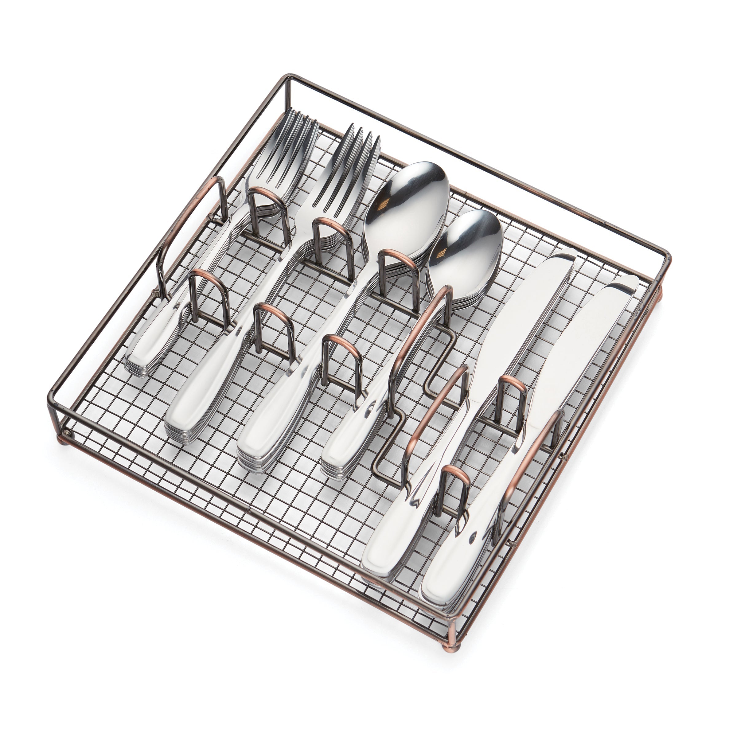 Waylen Mirror 40 Piece Flatware Set with Rustic Caddy - Image 3