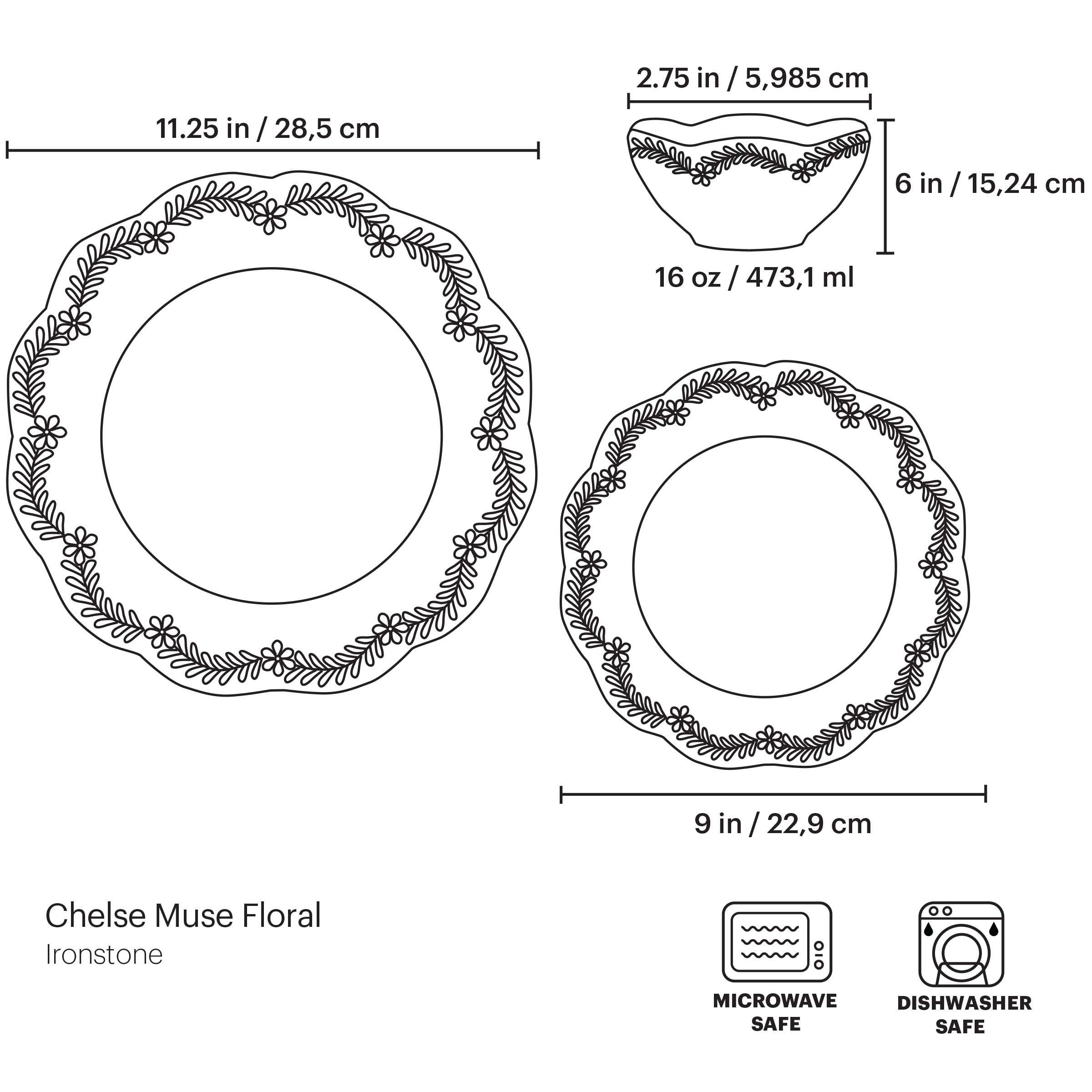 Chelse Muse Floral White 12-Piece Dinnerware Set - Image 14