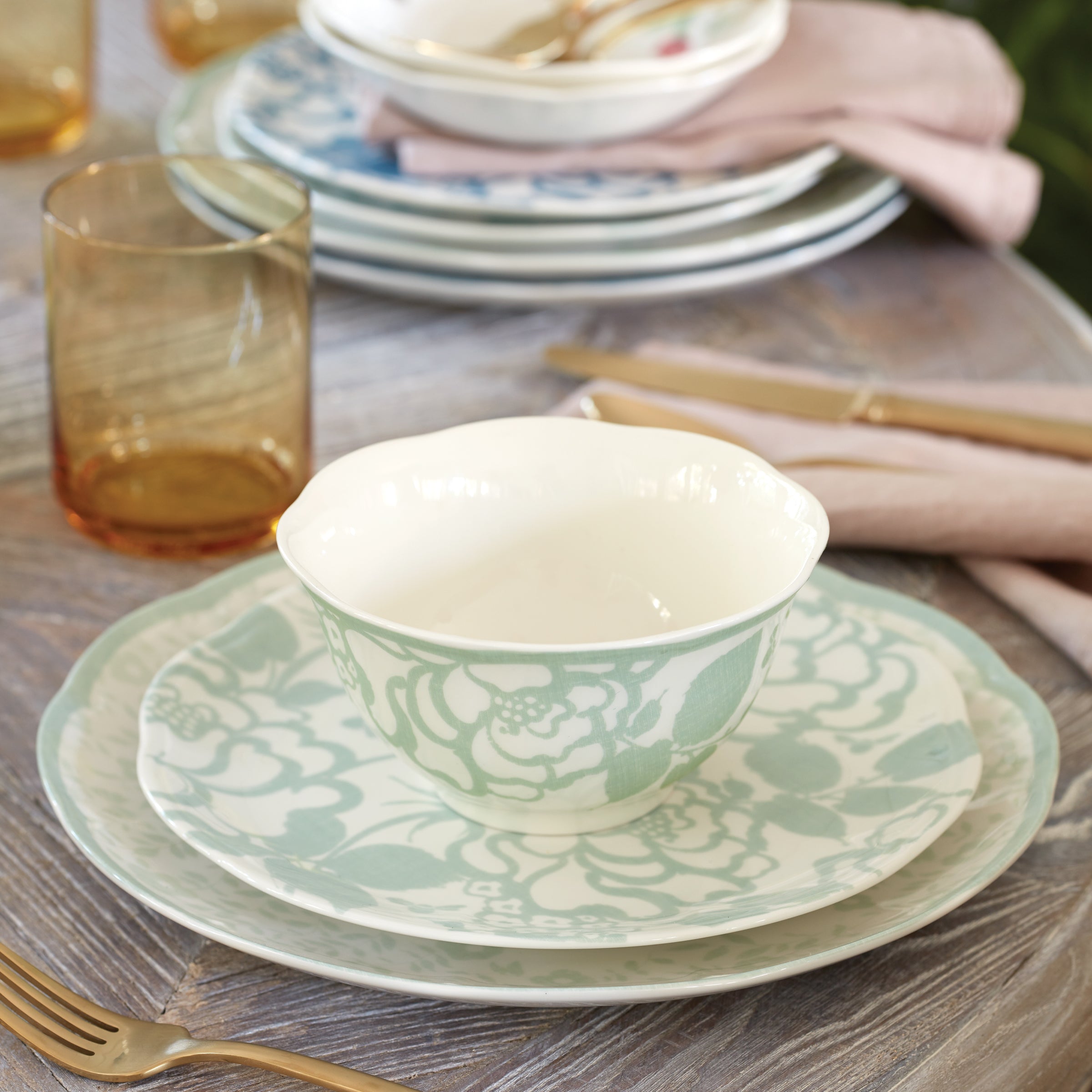 Butterfly Meadow Cottage Sage 12-Piece Dinnerware Set - Image 3