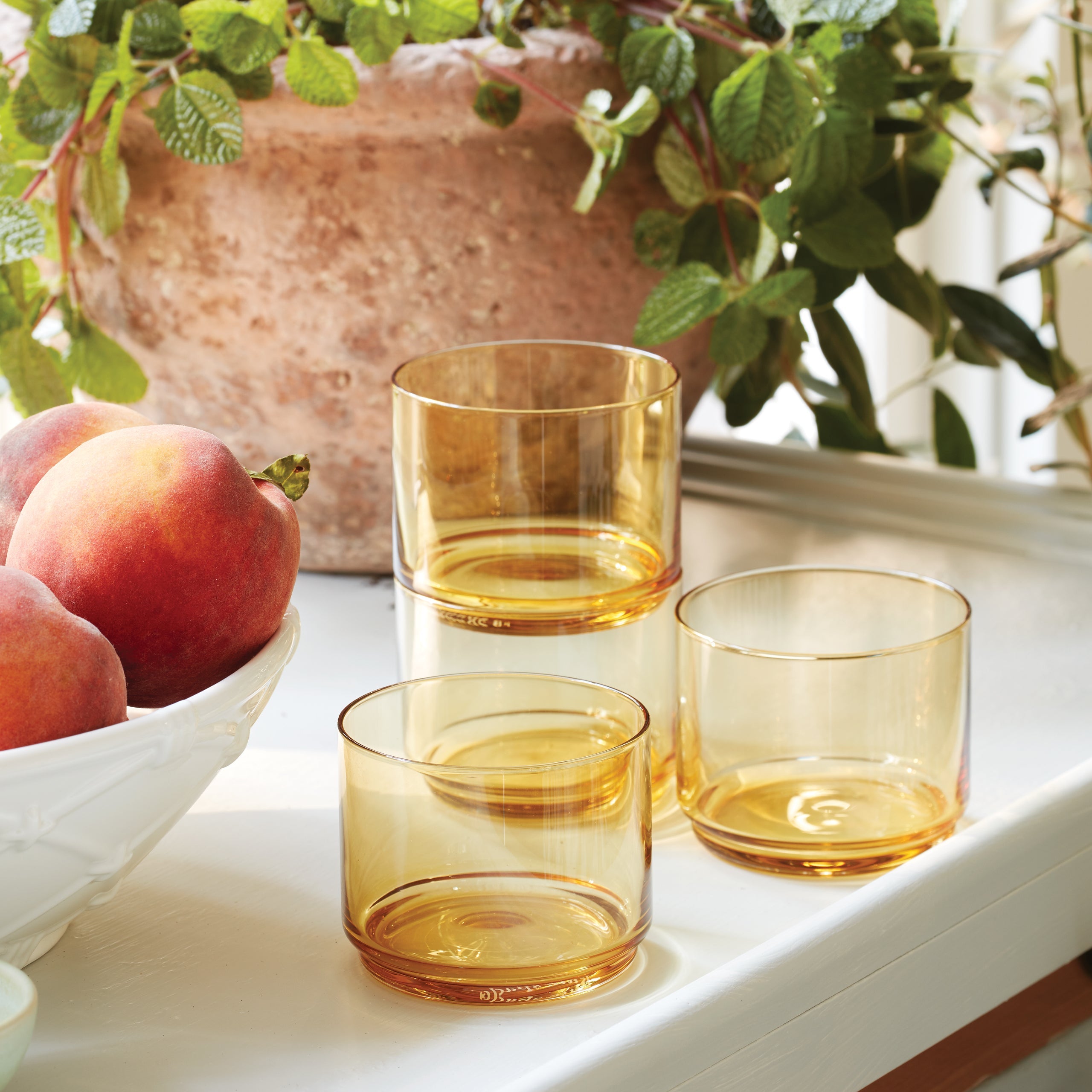 Tuscany Classics Stackable Amber Short Glasses - Set Of 4 - Image 5