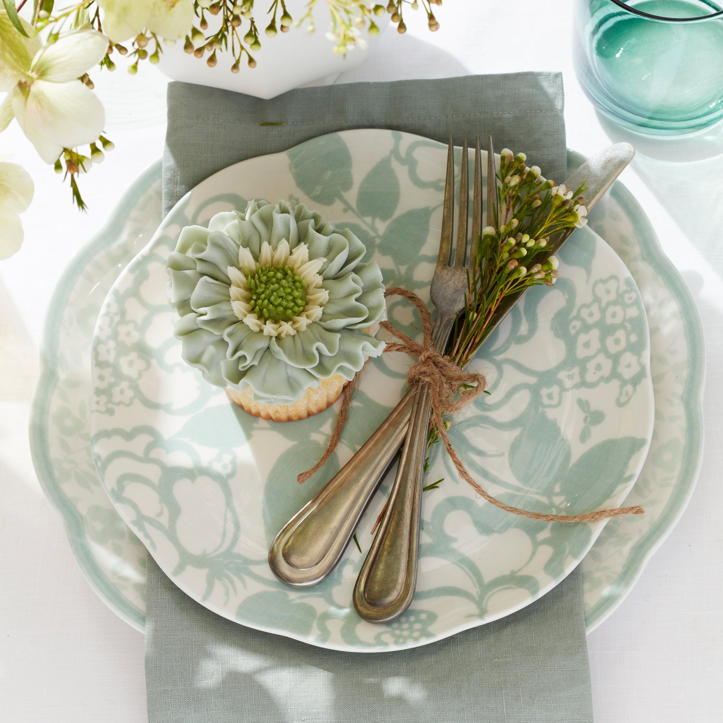 Butterfly Meadow Cottage Sage 12-Piece Dinnerware Set - Image 2