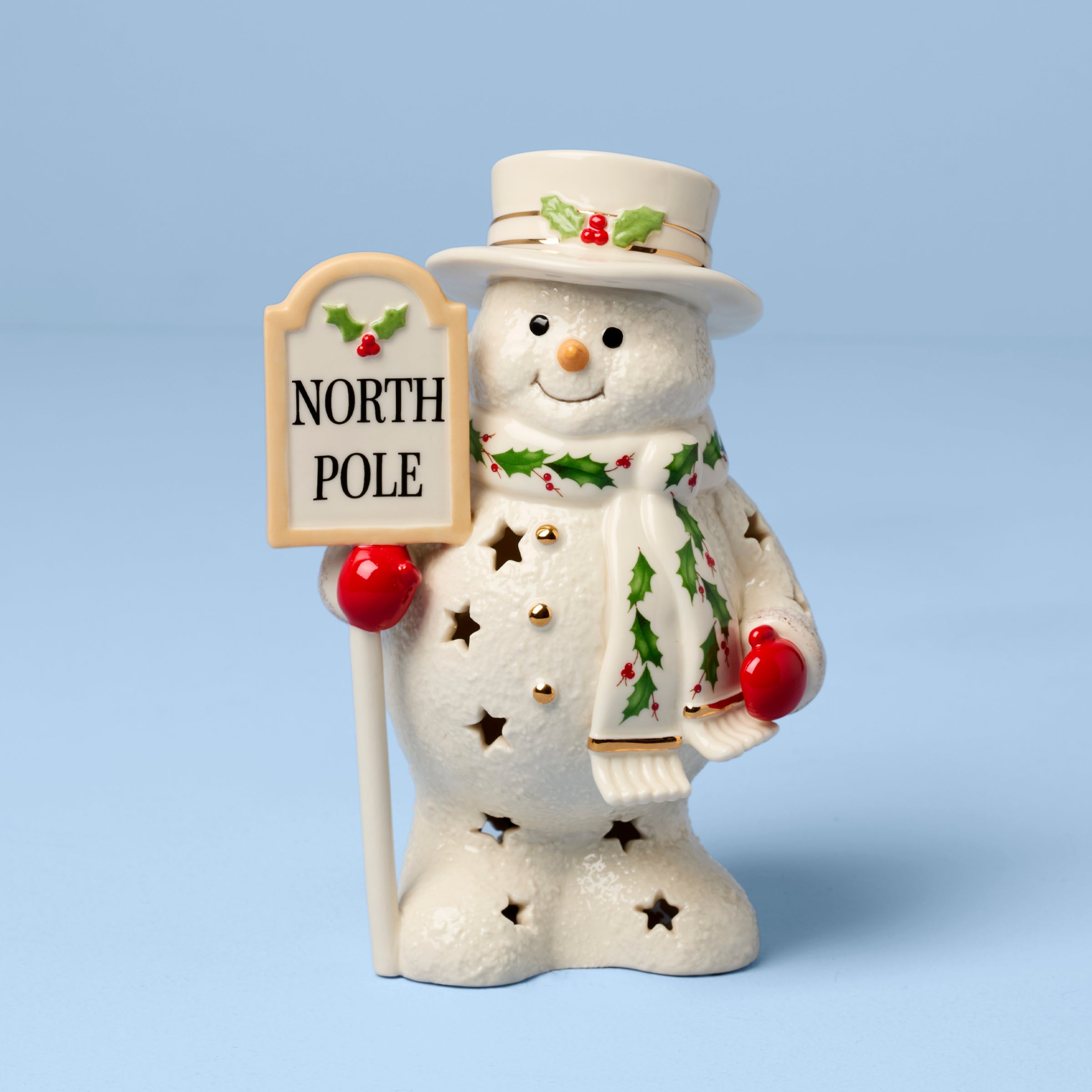 Happy Holly Days North Pole Snowman Lit Figurine - Image 2
