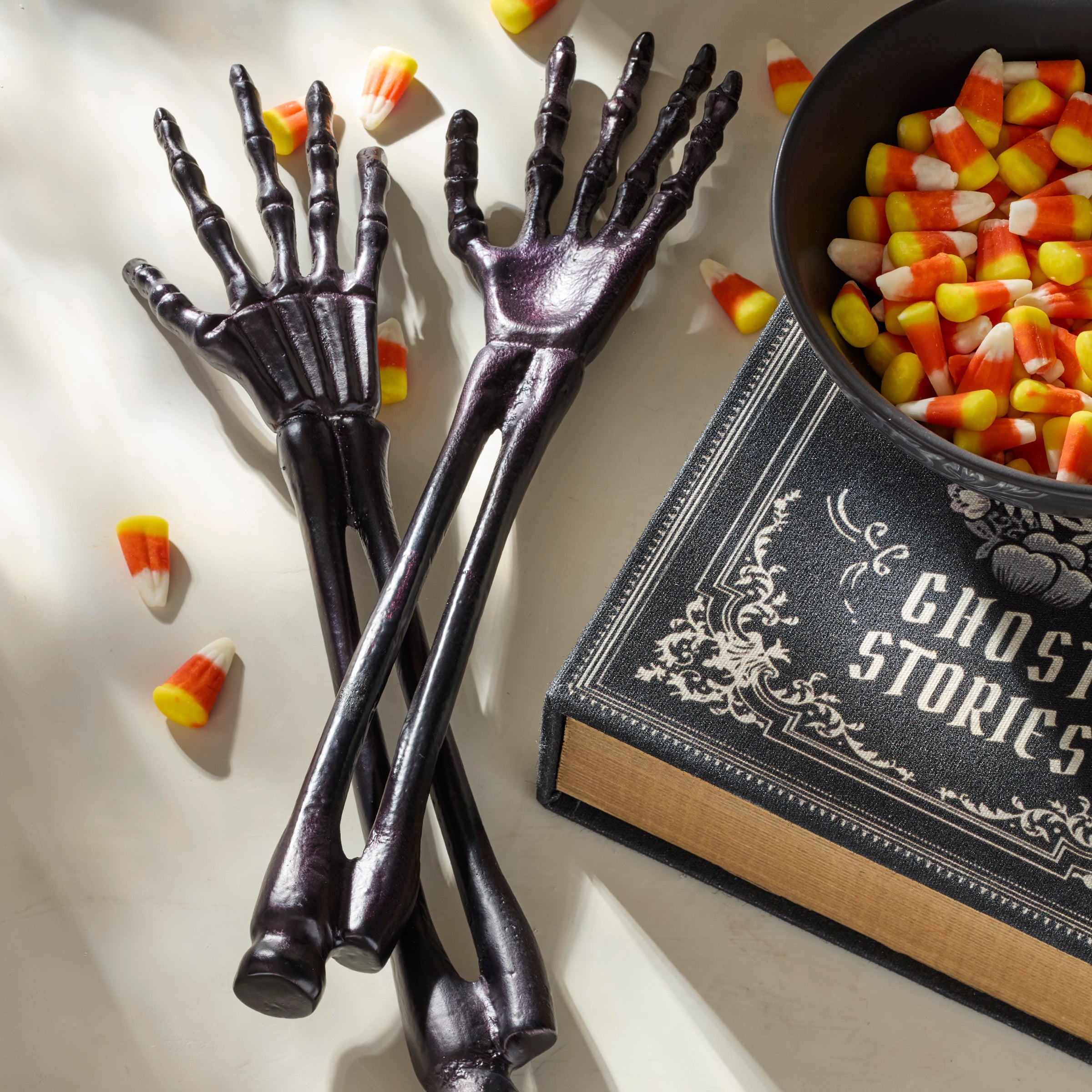 Vintro Halloween Skeleton Black Satin 2 Piece Salad Servers - Image 2
