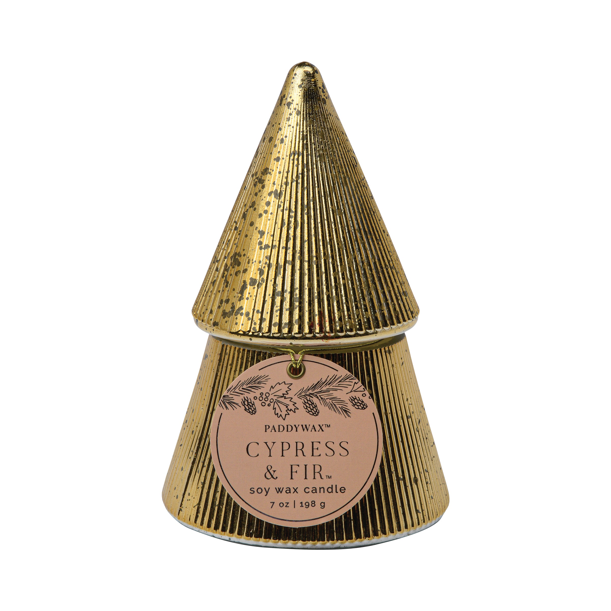 Gold Mercury Glass 7-oz Soy Wax Tree Candle. Cypress & Fir