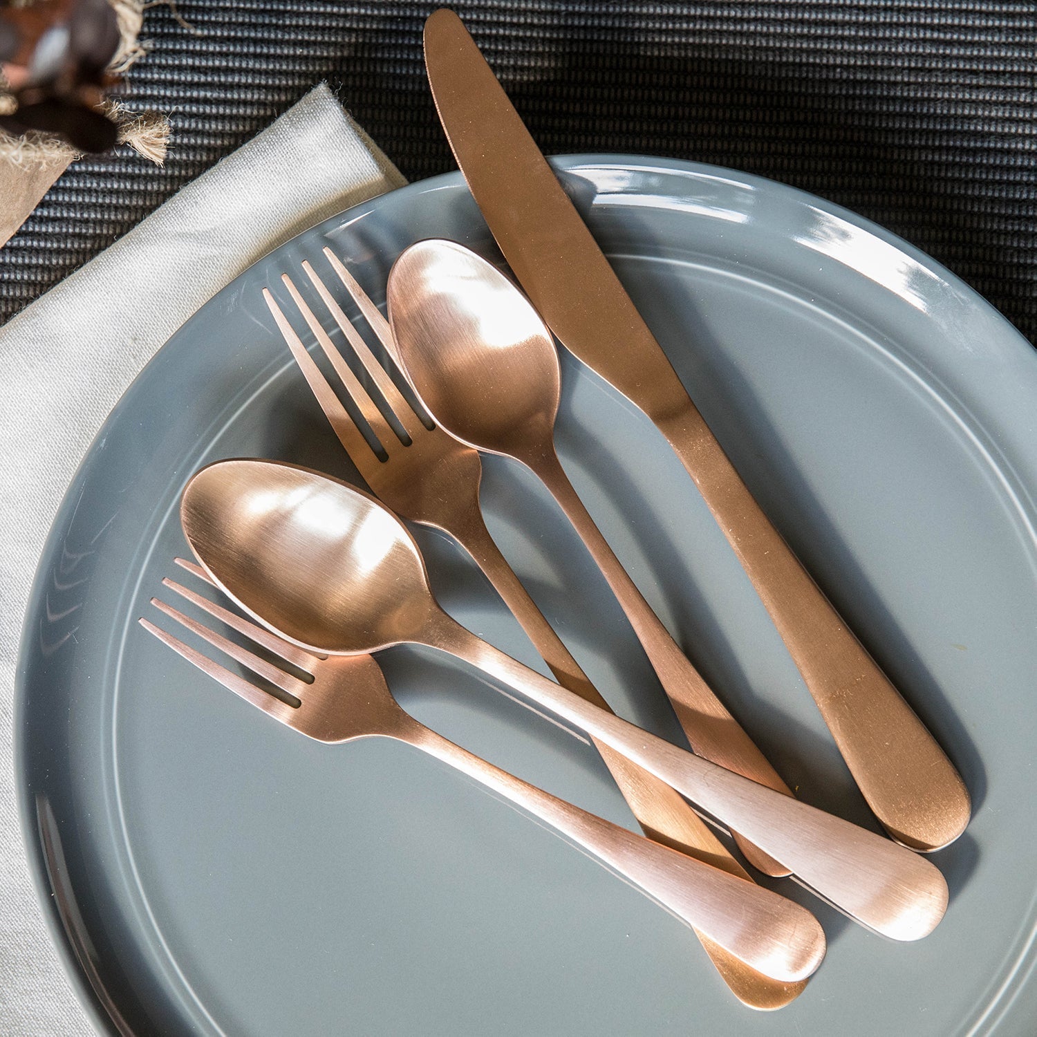 Rhiannon Copper Satin 20 Piece Flatware Set - Image 2
