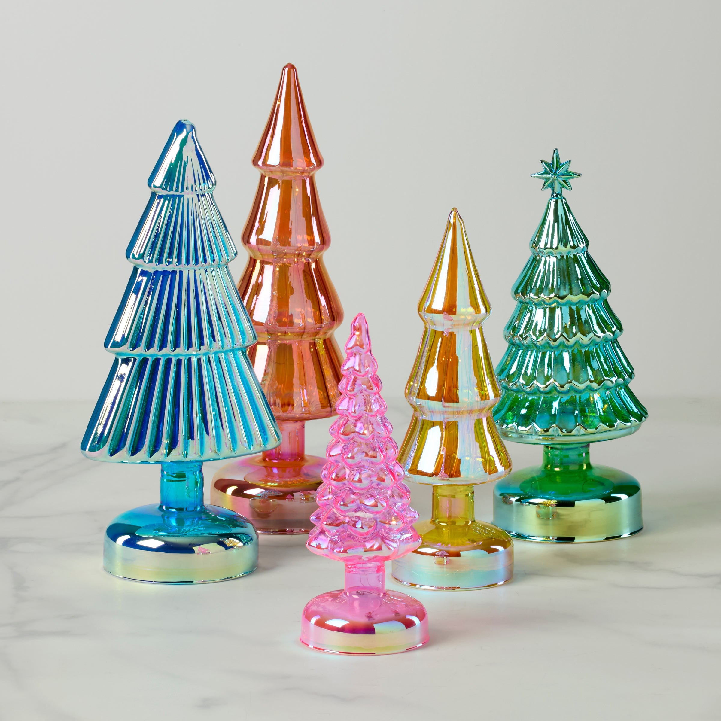 Small Multicolor Led Lit Holiday Trees 5-Piece Set - Image 2