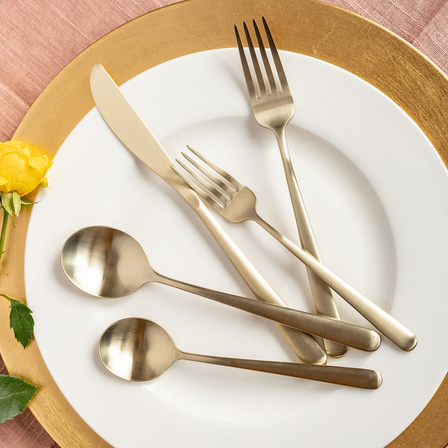 Lorenn Champagne Satin 20 Piece Flatware Set - Image 4